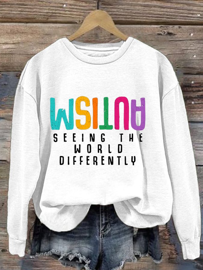 Women's Autism Seeing The World Differently Support Autism Awareness Print Long Sleeve Sweatshirt