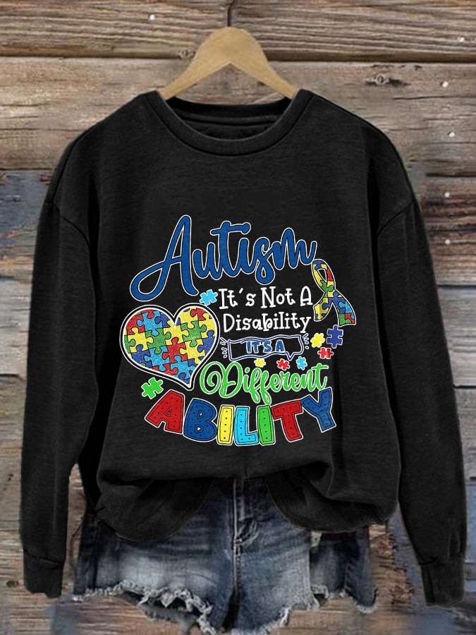 Retro Autism It's Not A Disability It's A Different Ability Print Sweatshirt