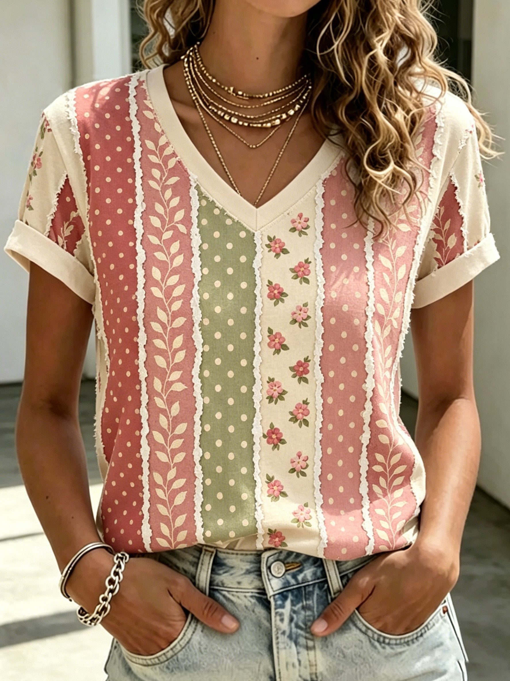 Women's Floral Print V-Neck Top