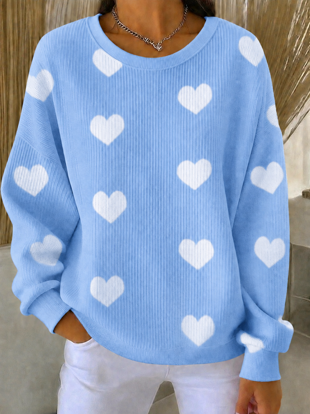Women'S Breast Cancer Promotional Print Casual Waffle Sweatshirt