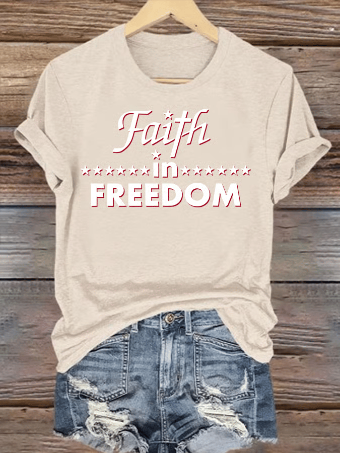 Women's Retro Faith In FREEDOM Print T-Shirt