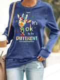 Women's It'S Ok To Be Different Autism Awareness Print Casaul Sweatshirt