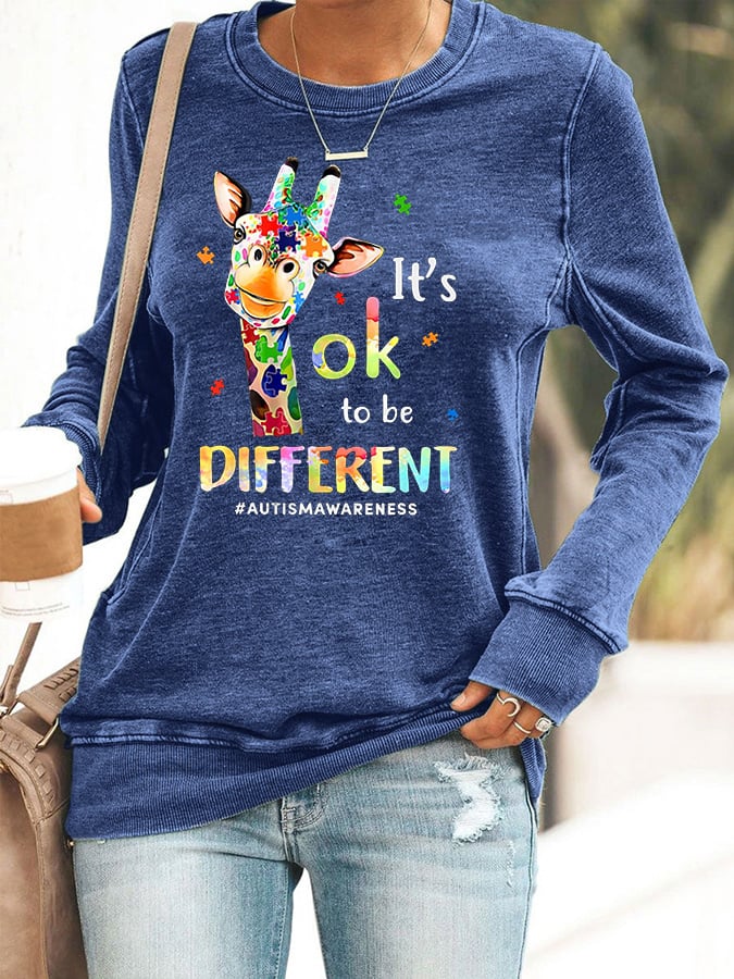 Women's It'S Ok To Be Different Autism Awareness Print Casaul Sweatshirt