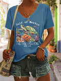 Women's Gulf Of Mexico Print V Neck Casual T-Shirt