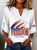 Women's Retro Freedom American Flag Cross Printed Casual Shirt