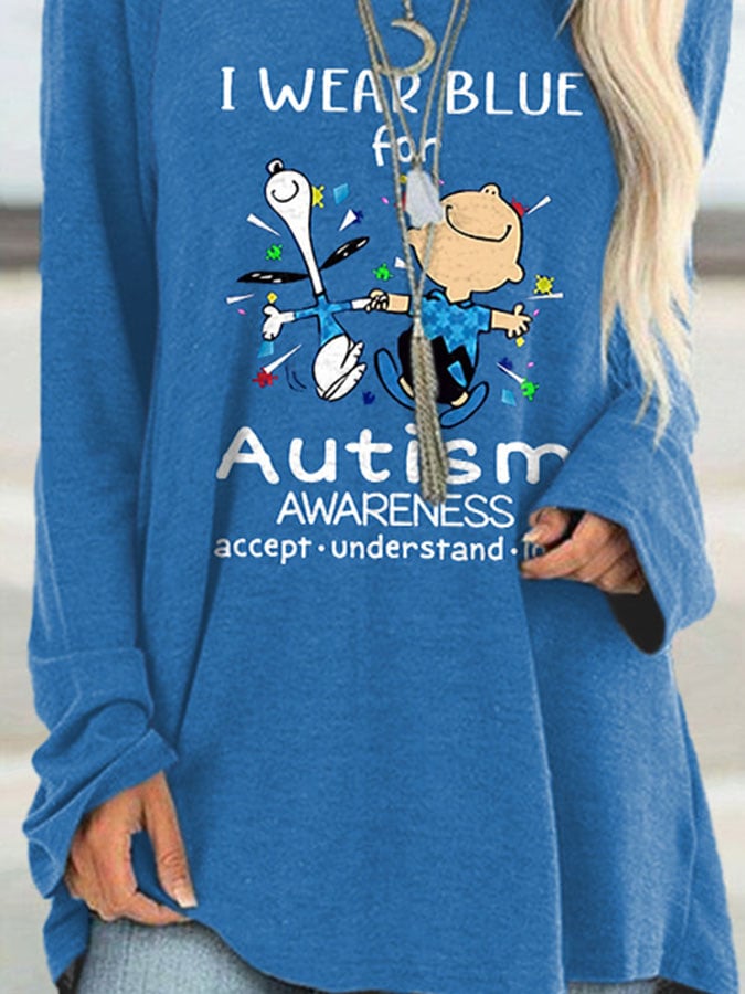 Autism Awareness I Wear Blue For Autism Print Irregular Tops