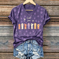 Women's Retro Bohemian Style Cat Paw Print Cotton Linen T-shirt