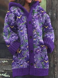 Women's Purple Floral Pattern Print Sweater