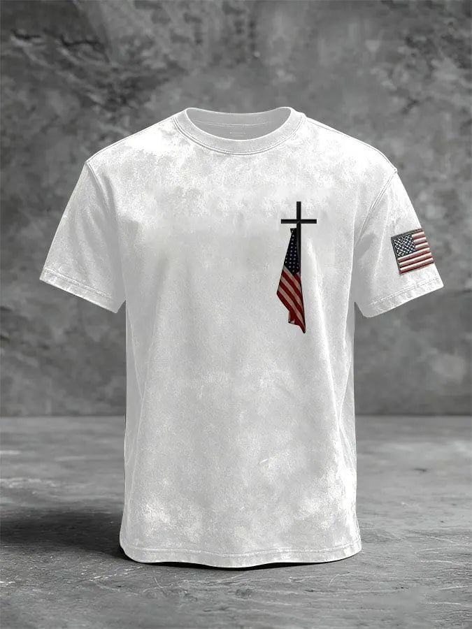 Men's Retro Cross Flag Casual T-shirt