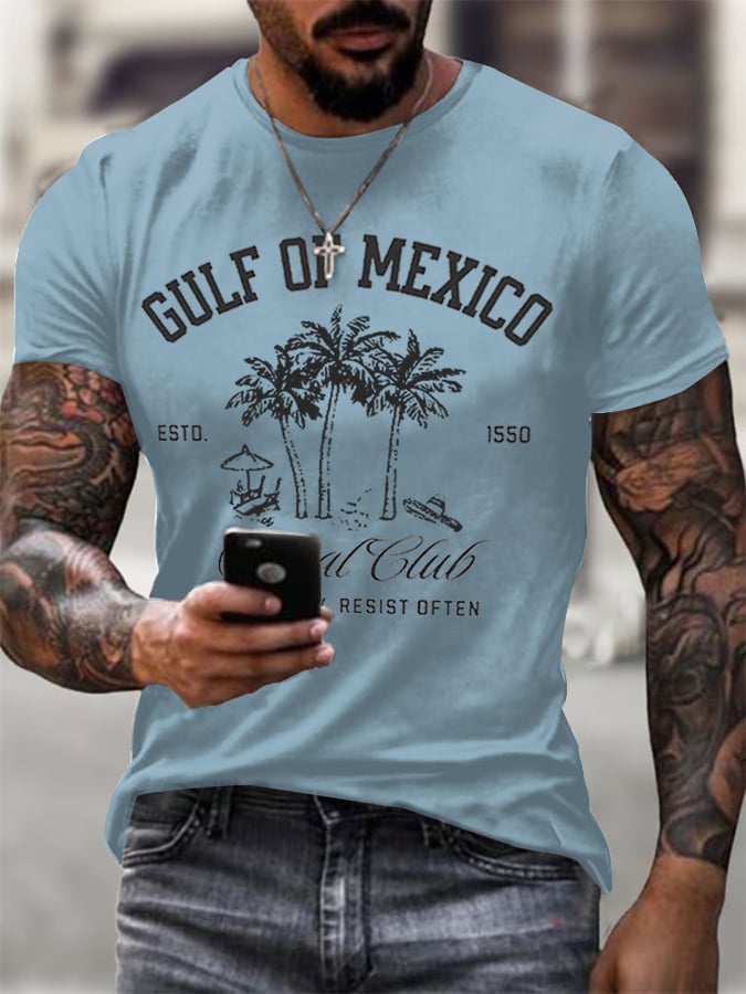 Men'S Retro Gulf Of Mexico Social Club Stay Salty Resist Often Est 1550 Printed Casual Crew Neck T-Shirt