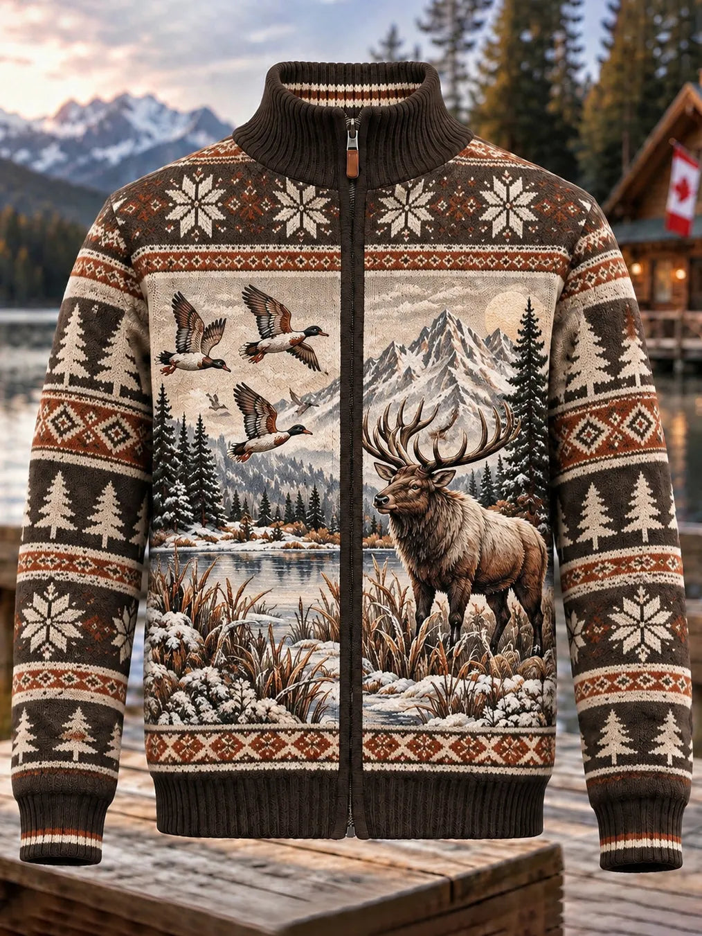 Men's Retro Style Pattern Iceland Knit Cardigan