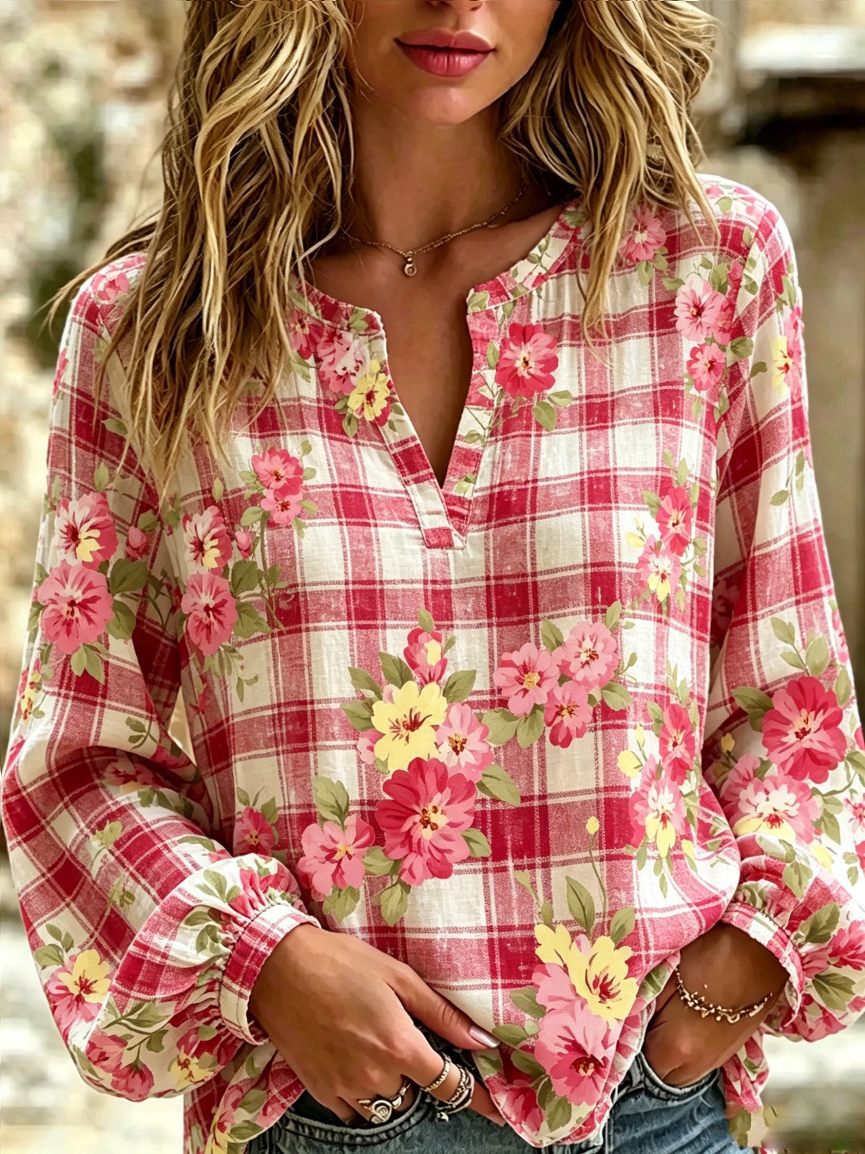 Women's Pink Floral Print Top
