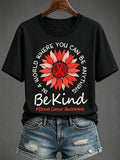 Women'S Blood Cancer Red Ribbon Health Awareness Round Neck T-Shirt