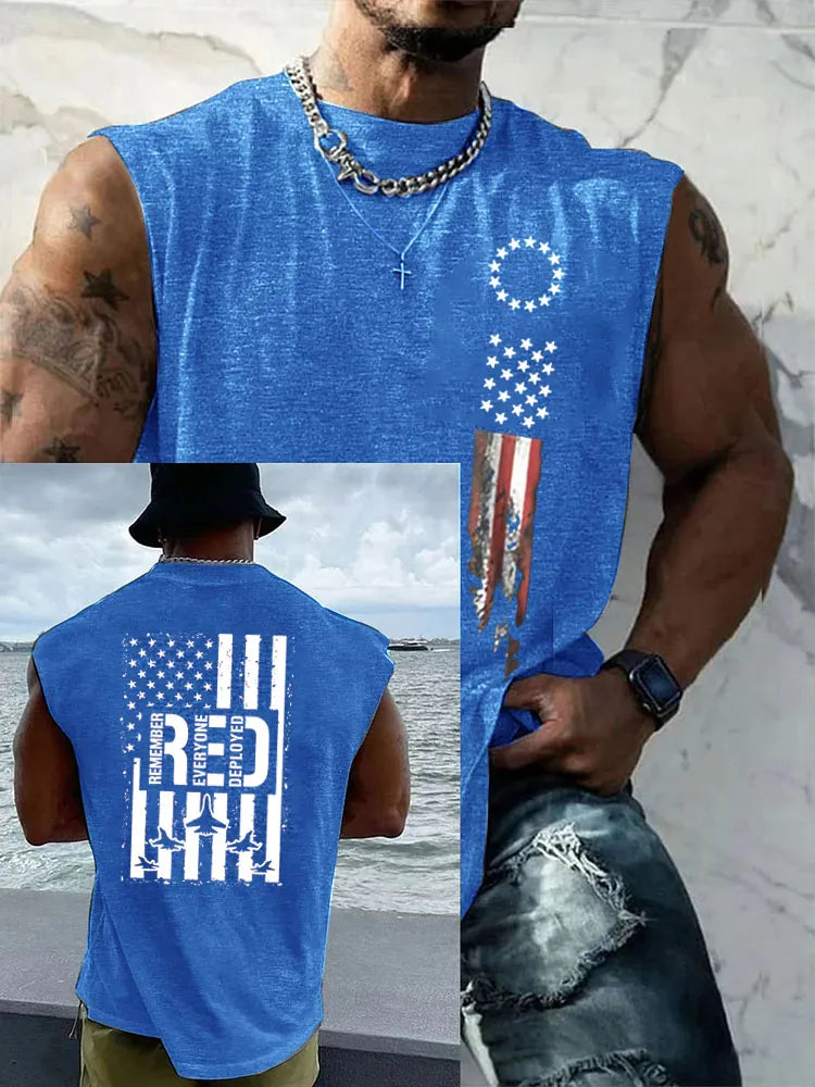 Red Friday Pattern Round Neck 100% Cotton Tank Top