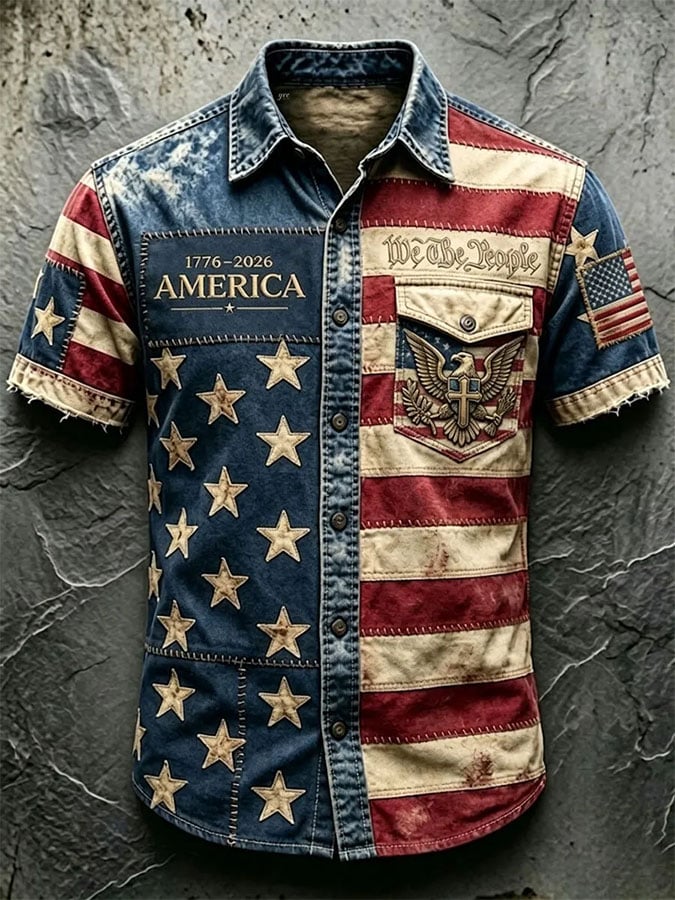 Men's Casual Retro Print Short-Sleeve Shirt