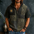 Men's Retro Hippie Sun Graphic Print Casual Hooded T-shirt