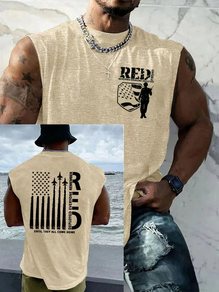 Red Friday Until They All Come Home Pattern Round Neck 100% Cotton Tank Top