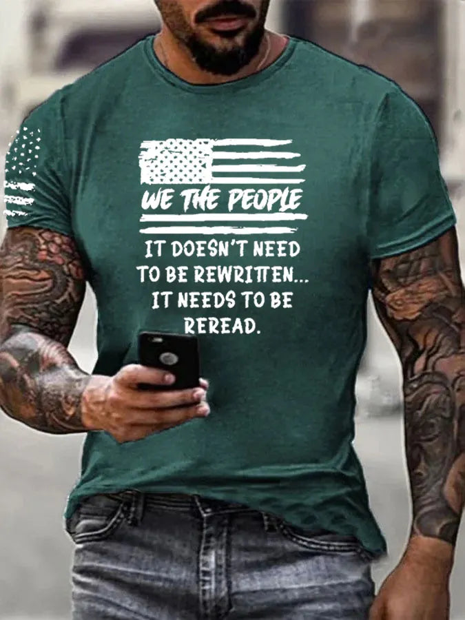Independence Day  We The People  Pattern 100% Cotton T-Shirt