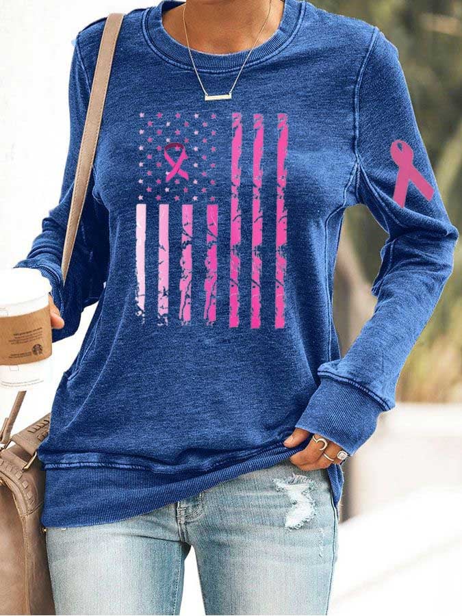 Women's Breast Cancer Awareness Flag Print Sweatshirt
