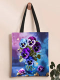 Foldable Travel Canvas  Purple Pansy Alzheimer's Awareness Floral Shoulder Bag