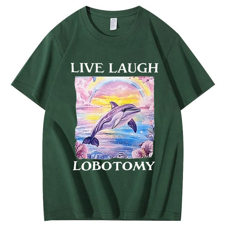 Live Laught  Lobotomy Pattern Print 100%Cotton T-Shirt