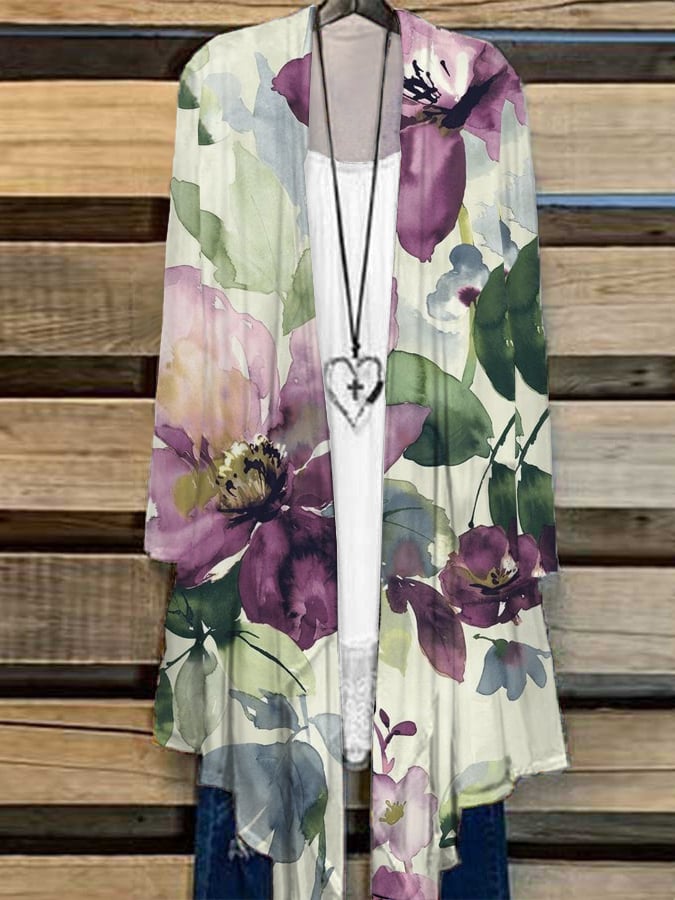 Women's Vintage Botanical Floral Design Printed Casual Cardigan