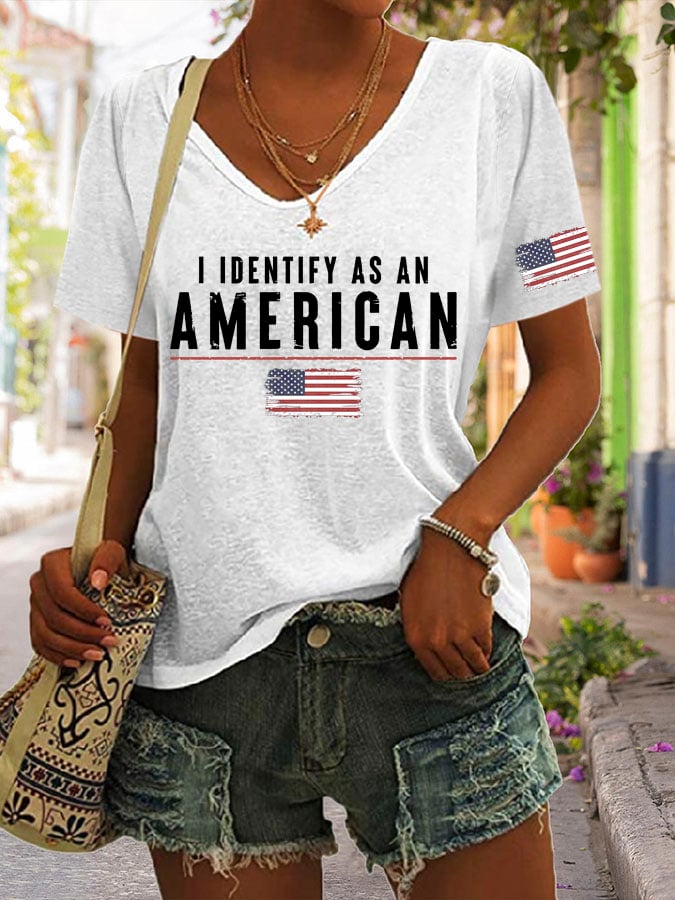 Women's I Identify As An American Print Casual T-Shirt