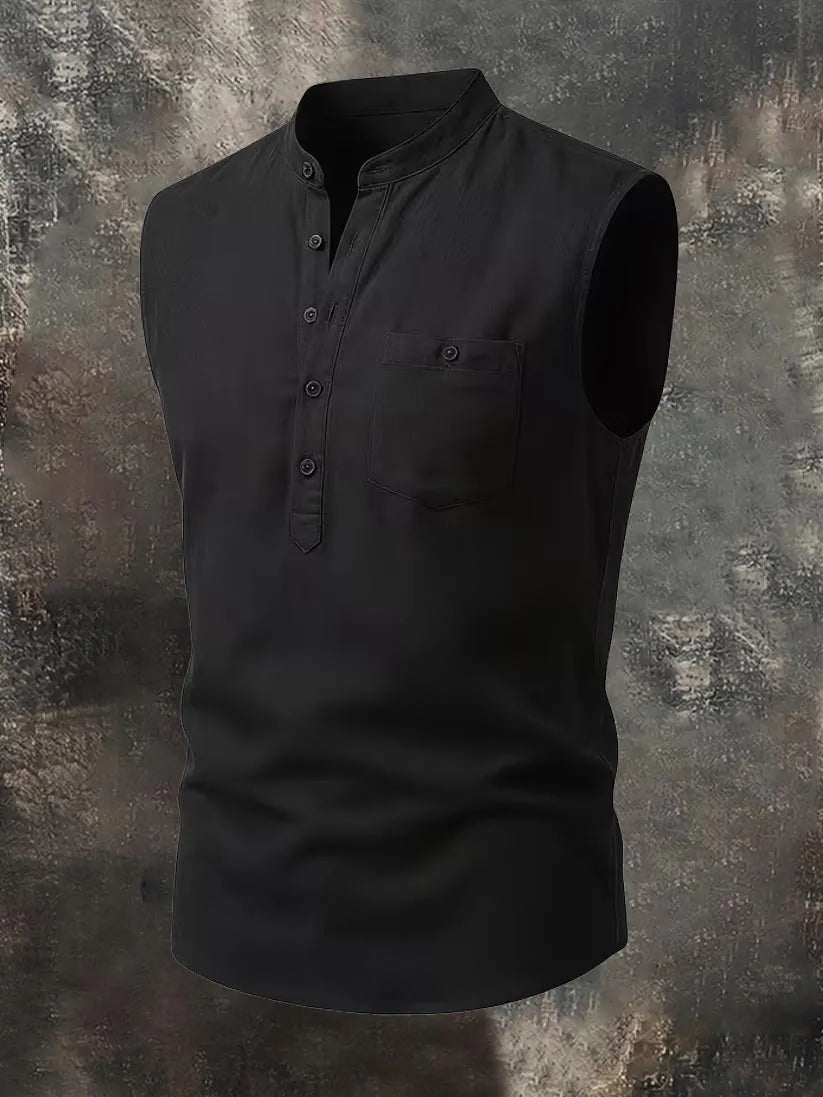 Men's Breathable Cotton-Linen Henley Casual Vest