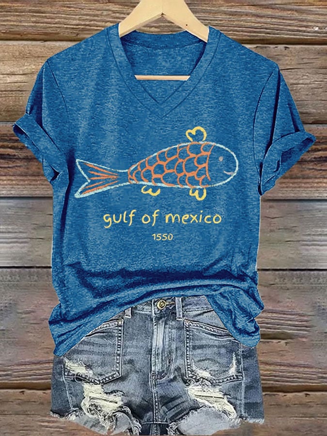 Women's Retro Gulf Of Mexico 1550 Print T-Shirt