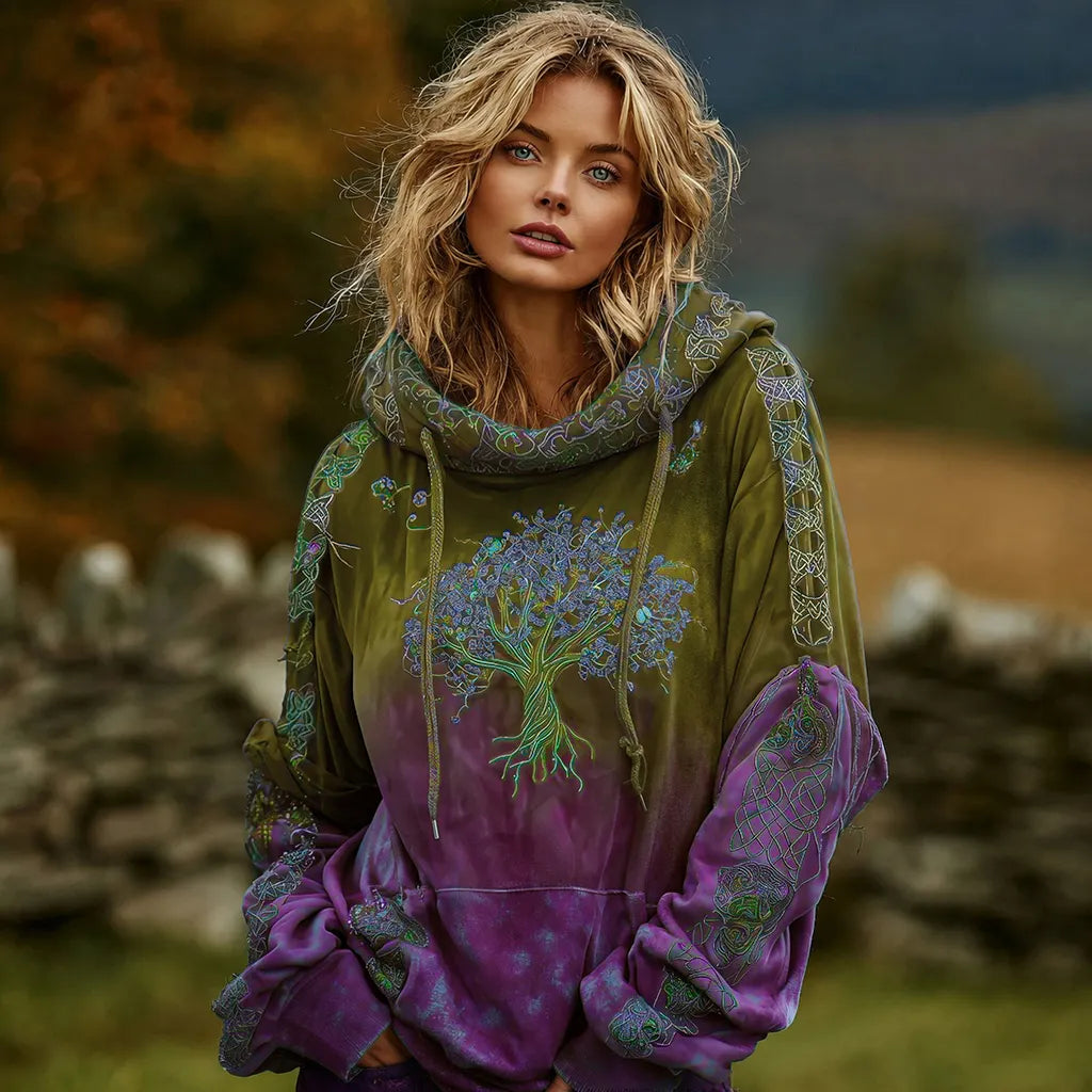 Women's Vintage Celtic Knot Viking Tree Of Life Art Graphic Cozy Hoodie