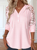 Women'S Pink Lace Long Sleeve Pullover