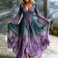 Women's Retro Viking Celtic Knot And Rose Pattern Casual Long-sleeve Dress