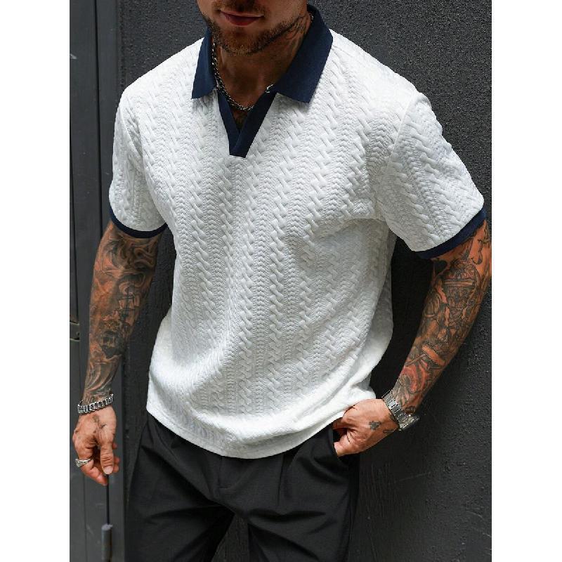 Men’s contrast-color short-sleeve casual commuter polo shirt