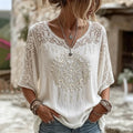Women’s Boho V-neck Blouse With Mandala Embroidery And Lace Detail