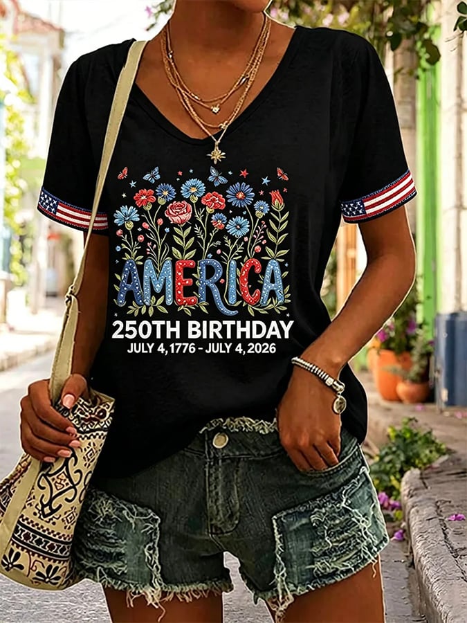 Women's 250 Years Of Freedom Flower Art Print  Top