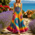 Women's Hippie Peace Sign Tie Dye Sleeveless Dress