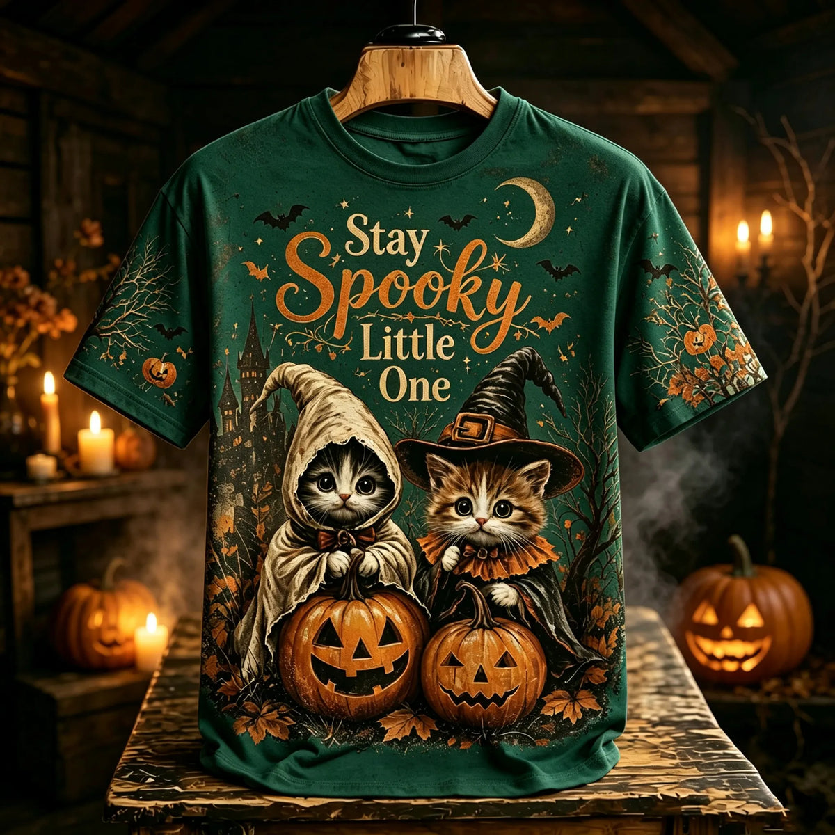 Women's Halloween Style Cat Witch Ghost Print T-shirt