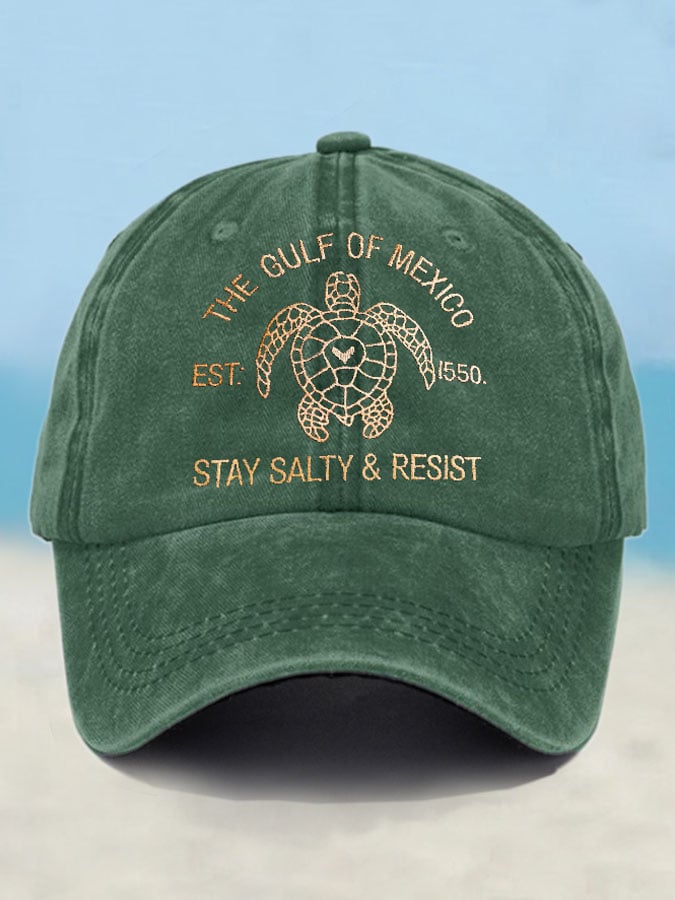 Retro Gulf Of Mexico Est 1550 Stay Salty And Resist Printed Baseball Cap