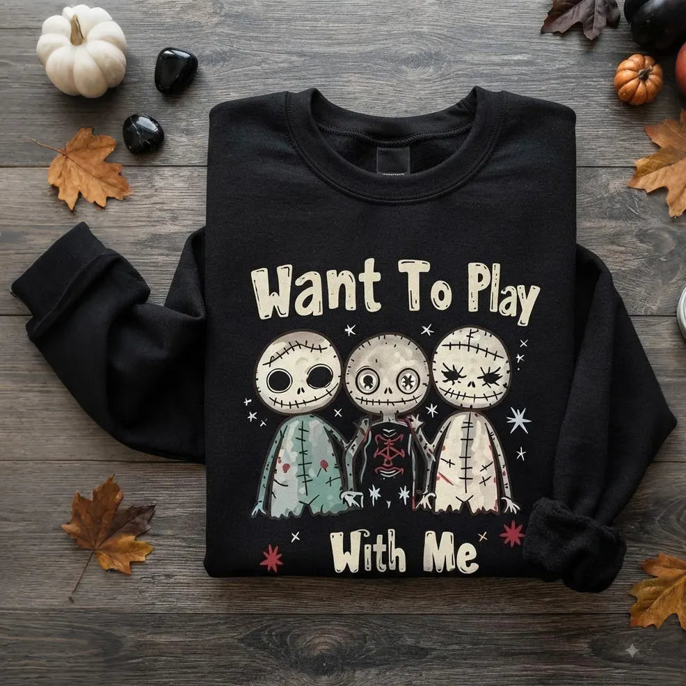 Woman's Halloween Voodoo Dolls Graphic Spooky Witchcraft Print Sweatshirt