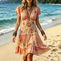 Women's Hippie Peace And Floral Embroidered Short Dress
