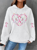 Women's Breast Cancer Pink Flower Print Casual Sweet Hooded Sweatshirt