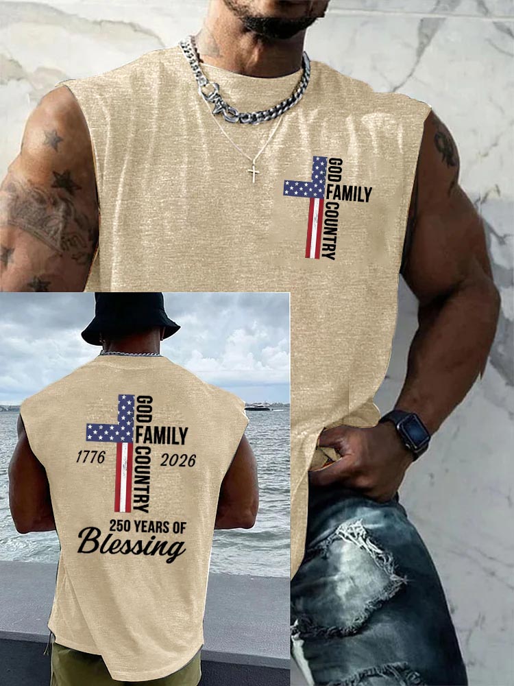 God Family Country Pattern Round Neck 100% Cotton Tank Top