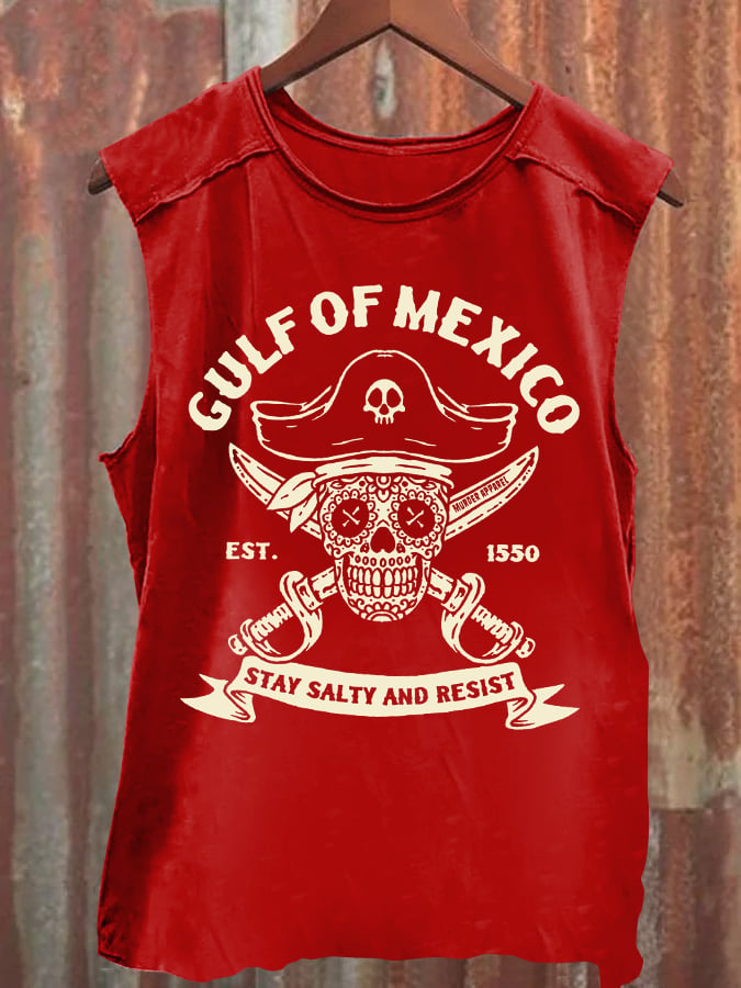 Men'S Retro Gulf Of Mexico Est 1550 Stay Salty And Resist Print Sleeveless Tank Top