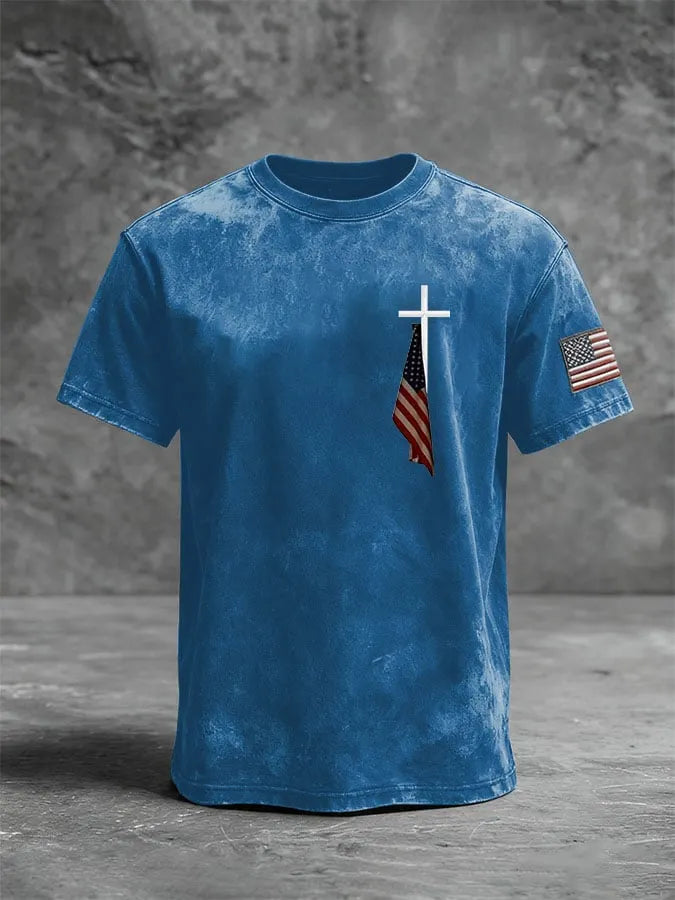 Men's Retro Cross Flag Casual T-shirt