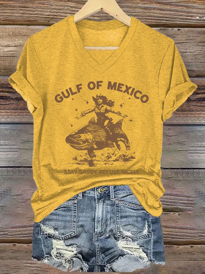 Women's Gulf Of Mexico Stay Sassy Refuse Nicely Printed V Neck T-shirt