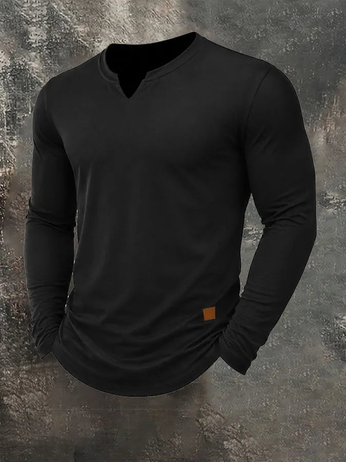 Men's Plain Casual V-Neck Long Sleeve T-Shirt