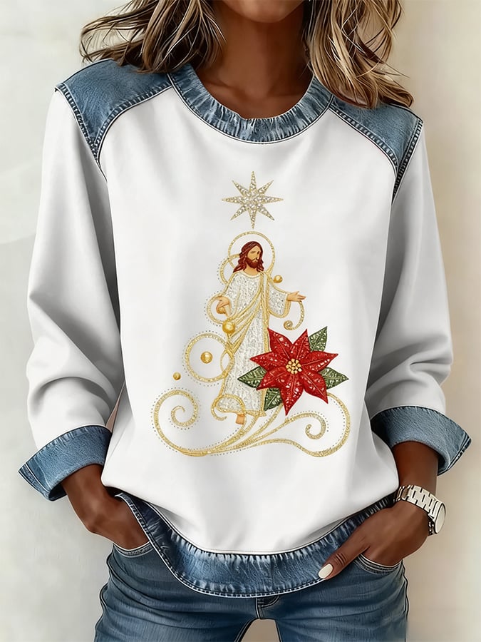 Women's Christmas Pattern Patchwork Comfortable Sweatshirt