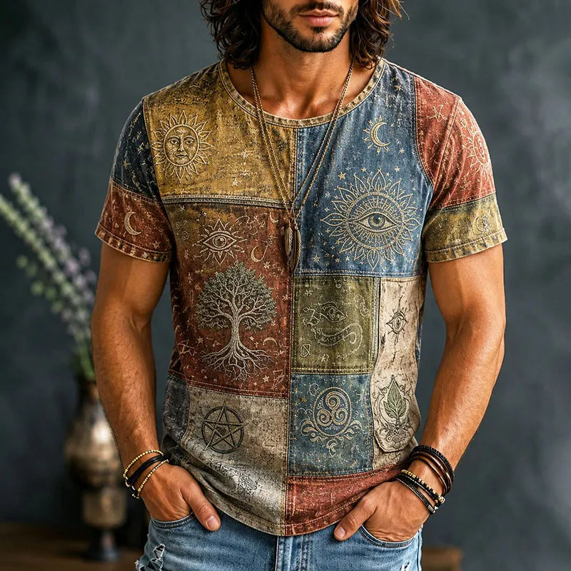 Men's Mysterious Tree And Eyes Hippie Art Print Casual Short Sleeve T-shirt