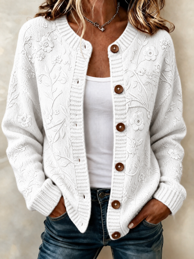 Women'S Floral Printed Knitted Cardigan Top