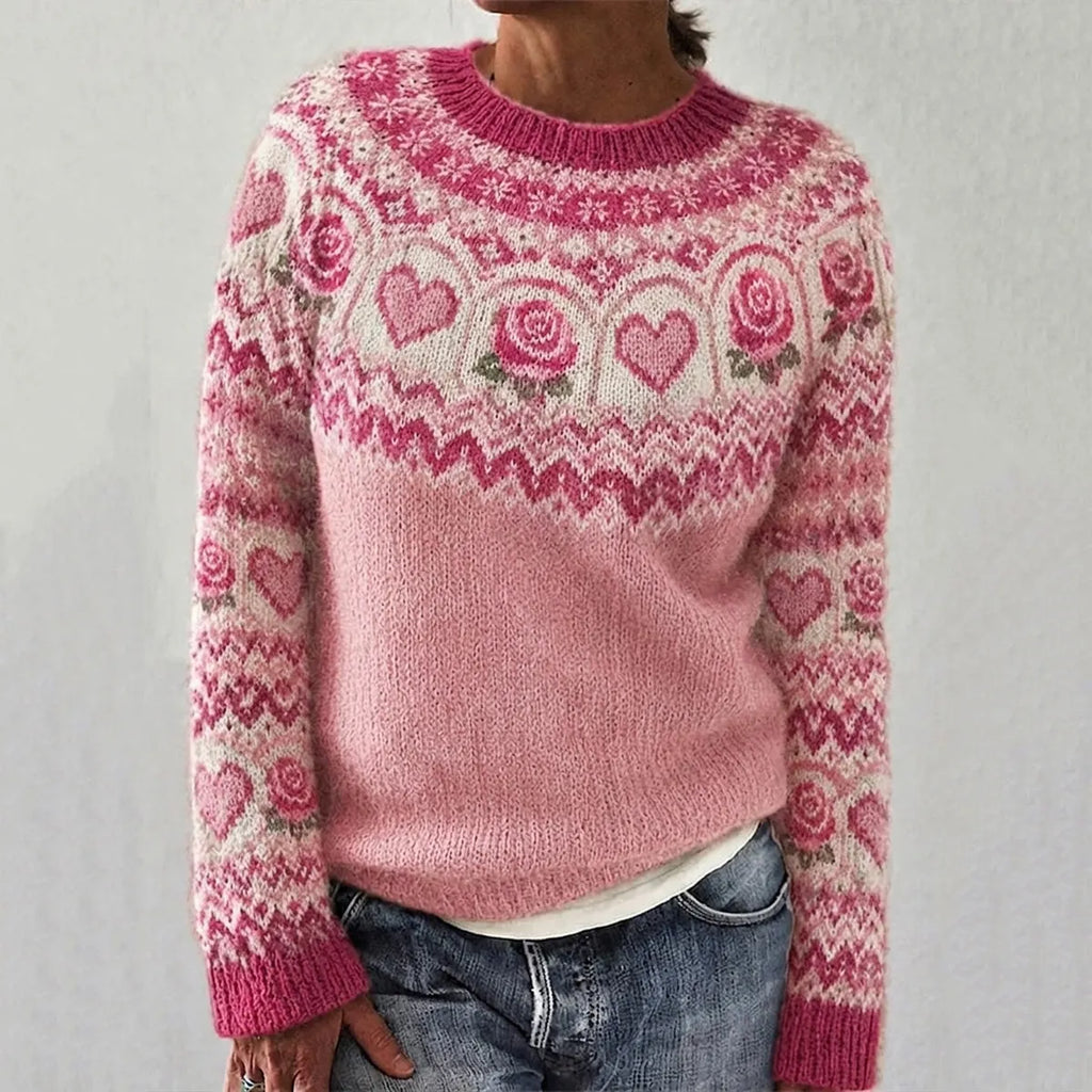 Women's Breast Cancer Awareness Month Rose Heart Graphic Icelandic Sweater